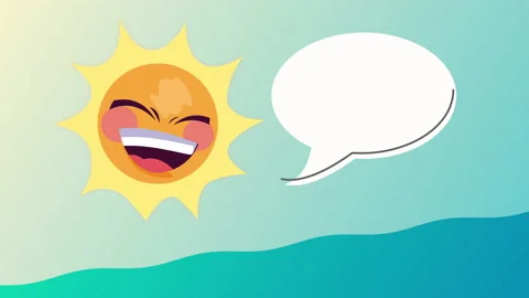 Summer time animation with comic sun character and sea Stock Footage 153287398