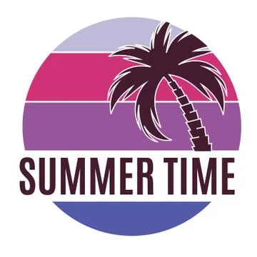 Summer Time Background Icon with  palm tree silhouette. Vector Illustration Illustrazione stock