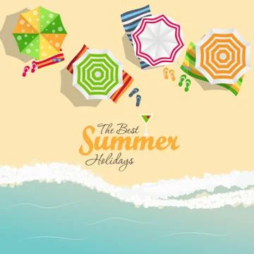 Summer Time Background. Sunny Beach in Flat Design Style Illustrazione stock