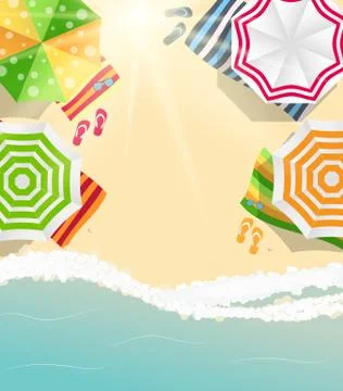 Summer Time Background. Sunny Beach in Flat Design Style Vector 스톡 일러스트