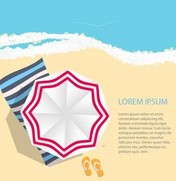 Summer Time Background. Sunny Beach in Flat Design Style Vector Stock Illustration
