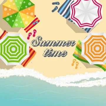 Summer Time Background. Sunny Beach in Flat Design Style 스톡 일러스트