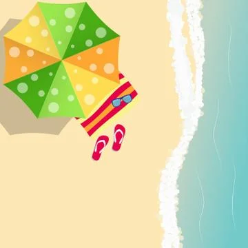 Summer Time Background. Sunny Beach in Flat Design Style 스톡 일러스트