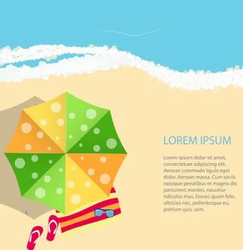 Summer Time Background. Sunny Beach in Flat Design Style 스톡 일러스트