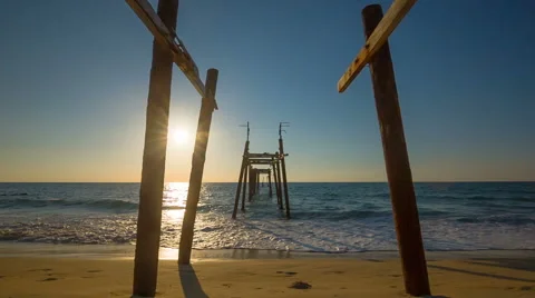 Summer time bamboo old pier beach panorama hd phuket thailand Stock Footage 64565202