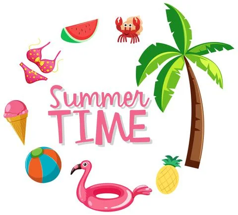 Summer time banner with beach elements isolated Stock Illustration