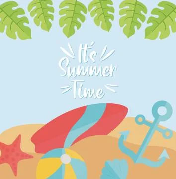 Summer time with beach elements Illustrazione stock