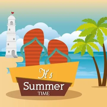 Summer time beach with icons 스톡 일러스트