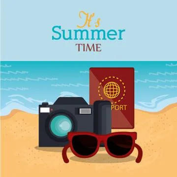 Summer time beach with icons イラスト素材