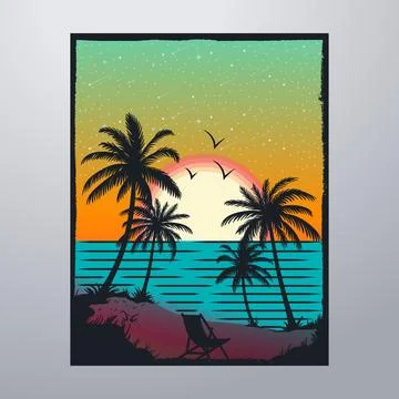 Summer Time On The Beach Poster Artwork Stock-Illustration