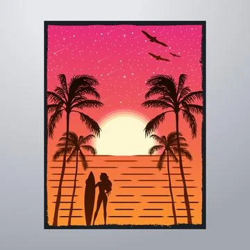 Summer Time On The Beach Poster Artwork Stock-Illustration