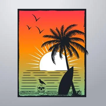 Summer Time On The Beach Poster Artwork Stock-Illustration
