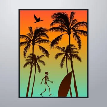 Summer Time On The Beach Poster Artwork Stock Illustration