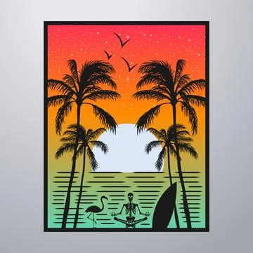 Summer Time On The Beach Poster Artwork Stock-Illustration