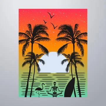 Summer Time On The Beach Poster Artwork Stock-Illustration