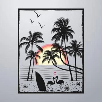 Summer Time On The Beach Poster Artwork Stock-Illustration