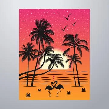Summer Time On The Beach Poster Artwork Stock Illustration