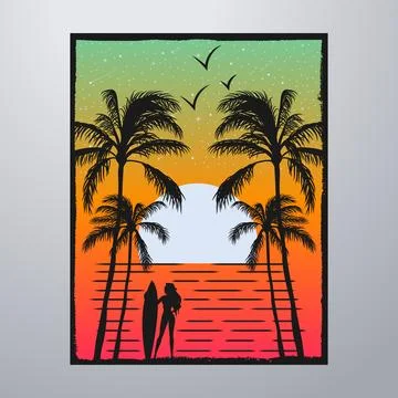 Summer Time On The Beach Poster Artwork Stock Illustration