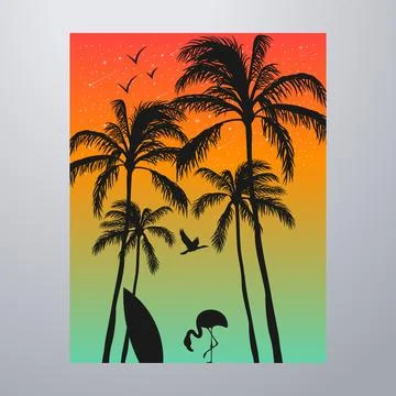Summer Time On The Beach Poster Artwork Stock Illustration