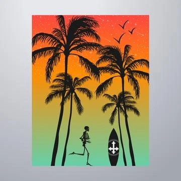 Summer Time On The Beach Poster Artwork Stock-Illustration