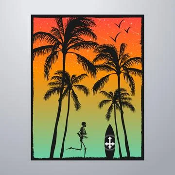 Summer Time On The Beach Poster Artwork Stock Illustration