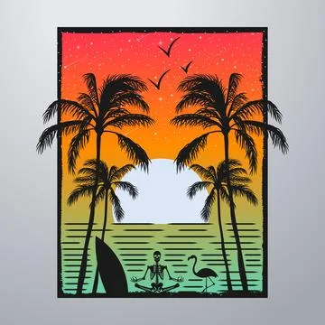 Summer Time On The Beach Poster Artwork Stock-Illustration