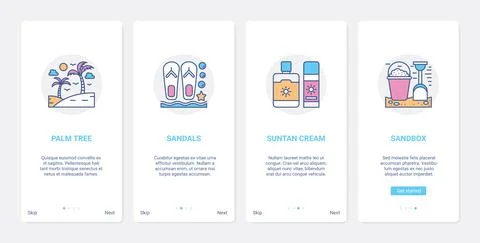 Summer time beach vacation line objects UI, UX onboarding mobile app page screen イラスト素材