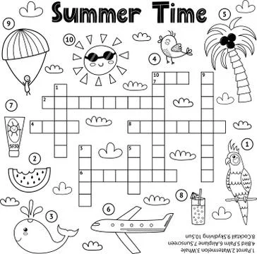 Summer time black and white crossword game Stock Illustration
