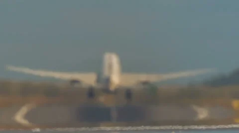 Summer time blurring air jet plain take off view hd phuket thailand Stock Footage 64565203