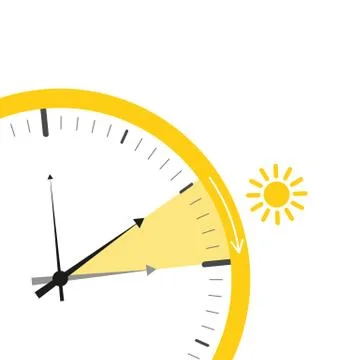 Summer time change for daylight saving with sun on white background Stock Illustration