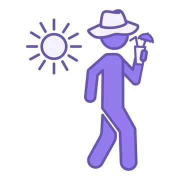 Summer Time Colored Icon. Vector Icon. Man in Beach Hat Drinks Refreshing C.. Illustrazione stock