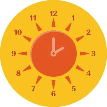 Summer time concept. Combined clock and sun. Flat design. Stock Illustration