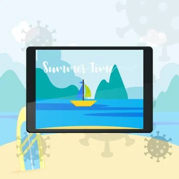 Summer time concept during coronavirus covid-19 pandemic outbreak. Sailing in Stock Illustration