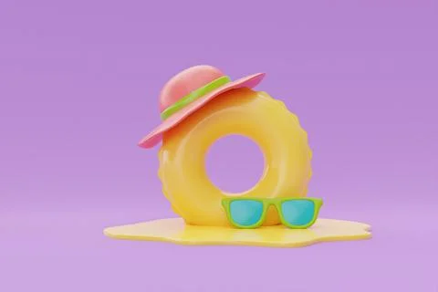 Summer time concept with inflatable ring and colorful summer beach elements o 스톡 일러스트