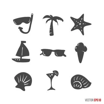 Summer time design icons elements in hand drawn style - sunglasses, starfish Illustrazione stock