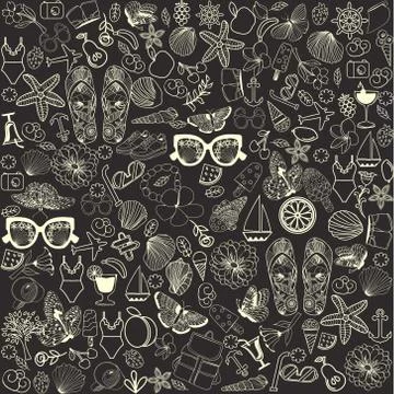 Summer time doodle objects and symbols pattern Stock Illustration