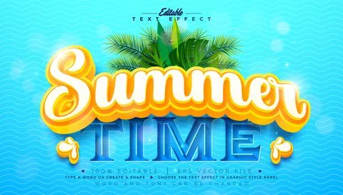 Summer Time Editable Text Effect Design Vector Graphic Style with Beach Holid Illustrazione stock