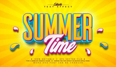 Summer Time Editable Text Effect Design Vector Graphic Style with Beach Ele.. Illustrazione stock