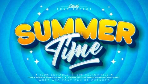 Summer Time Editable Text Effect Design Vector Graphic Style with Cartoon Sty Illustrazione stock