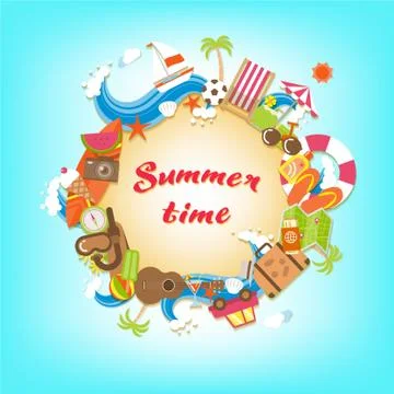 Summer time elements banner Stock Illustration