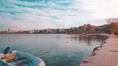 Summer time, empty beach, coast. Clean sea, water and blue sky. Holiday place. Stock Footage 108634484