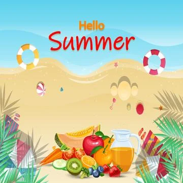 Summer time Fruit Juice Summer beach poster illustration vector Design Stock Illustration