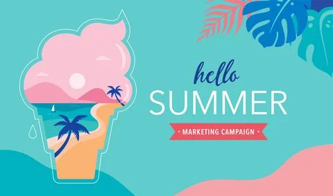 Summer time fun concept design. Creative background of landscape, panorama of Stock Illustration