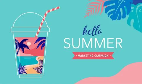 Summer time fun concept design. Creative background of landscape, panorama of Stock Illustration