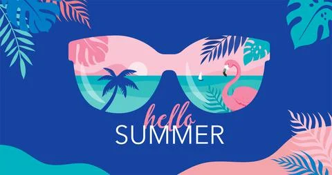 Summer time fun concept design. Creative background of landscape, panorama of Stock Illustration