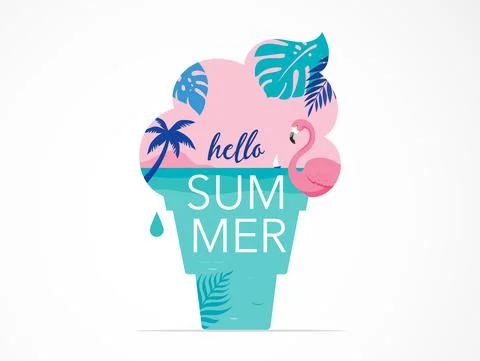 Summer time fun concept design. Creative background of landscape, panorama of Stock Illustration