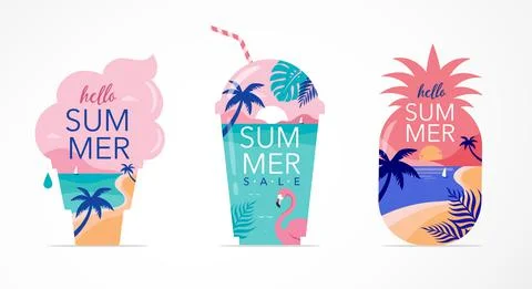 Summer time fun concept design. Creative background of landscape, panorama of Stock Illustration