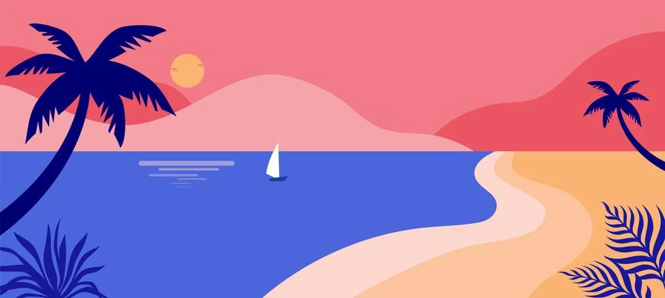 Summer time fun concept design. Creative background of landscape, panorama of Stock Illustration