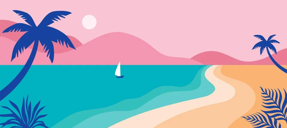 Summer time fun concept design. Creative background of landscape, panorama of Stock Illustration