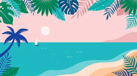 Summer time fun concept design. Creative background of landscape, sunny panorama Stock Illustration